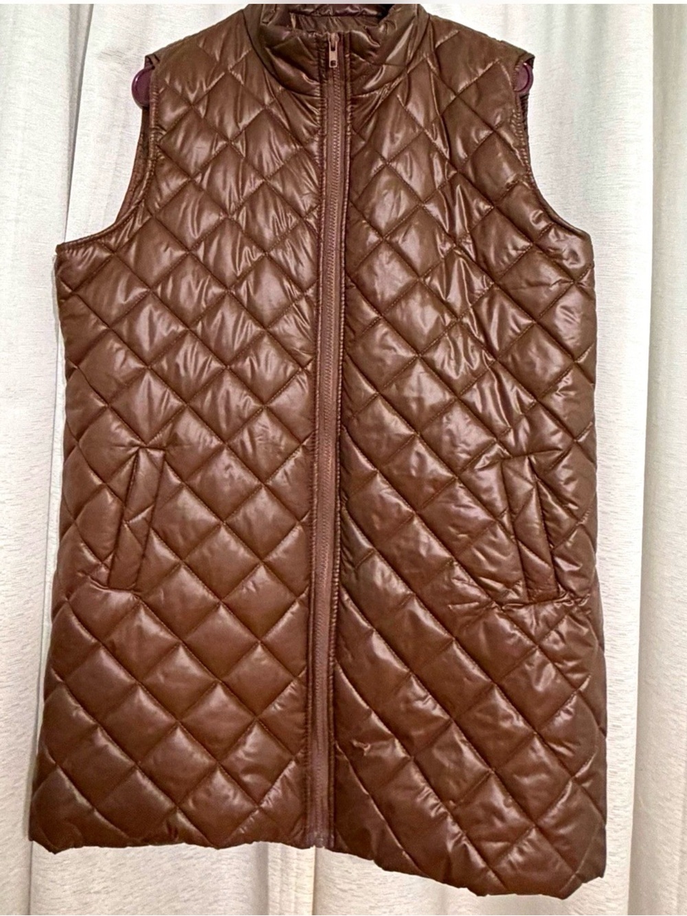 Women’s Quilted Brown Bubble Mid Length Sleeveless Vest
